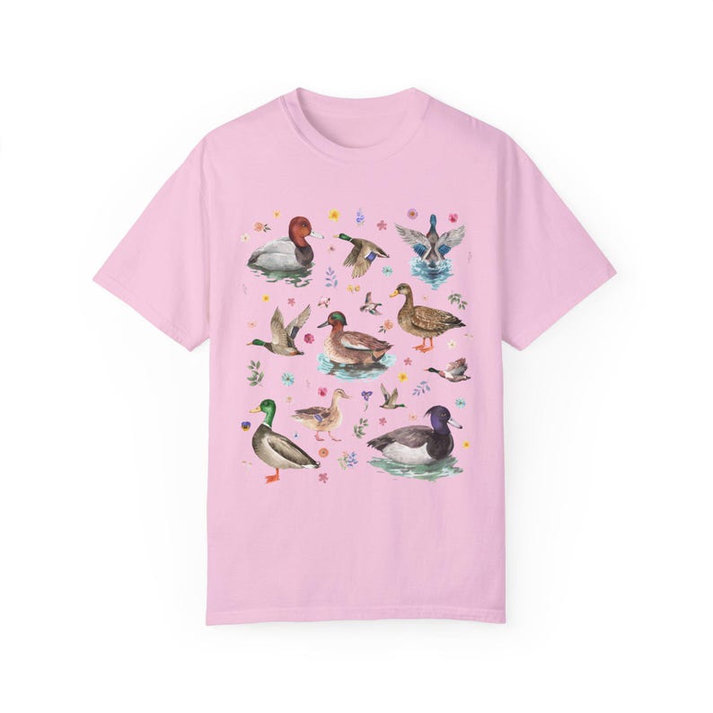Cottagecore Duck Lover Tee Shirt with Boho Vintage Wildflowers, Cute Whimsigoth Animal Lover Graphic Tee With Colorful Ducks and Flowers Blossom