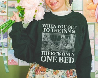 Funny Romance Tropes Sweatshirt for Friend Who Loves Romantasy or Historical Fiction Novels: Only One Bed, Silly Bookish Gift for Bookworm