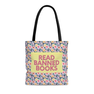 Bolsa de mano para amantes de los libros: lee libros prohibidos / apoya a tu biblioteca, bolsa de mano para lectores, regalo para amantes de los libros, bolsa de mano estética vintage con flores de colores imagen 2
