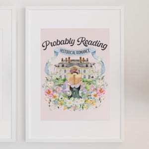 Historical Romance Poster for Library or Bookstore: Bookish Print with Cottagecore Flowers and Doves, Colorful Maximalist Regency Romance