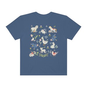 Boho Cottagecore Style Shirt for Animal Lover: Pastel Farm Animals | Whimsical and Cute Floral T-Shirt with Flowers, Sweet Aesthetic Gift Midnight