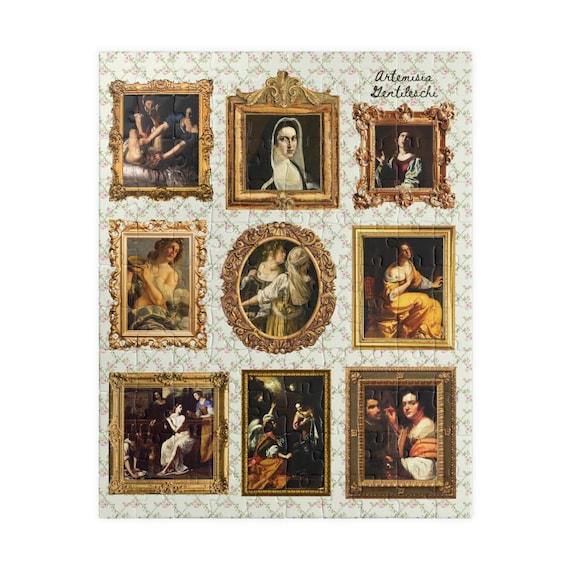 Artemisia Gentileschi Art History 500 Piece Puzzle with Framed Paintings, Colorful Baroque Art Gift for Feminist or Historian Who Loves Art