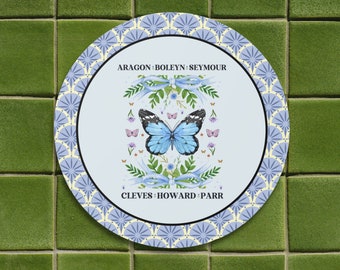 Pegatina con historia de estilo cottagecore floral para amantes de la historia: las esposas de Enrique VIII, pegatina con historia de estilo bohemio Tudor para estudiantes o profesores de historia británica