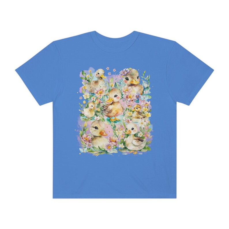 Divertida camiseta de pato con salpicaduras de acuarela transparente y flores de colores / Camiseta de amante de los patos de acuarela para primavera, camiseta retro de los años 90 Periwinkle