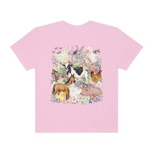 Funny and Whimsical Farm Animal Tee Shirt Inspired by 90s Animal Tees | Ridiculous and Cozy Cute Floral T-Shirt for Animal Lover or Farmer Blossom