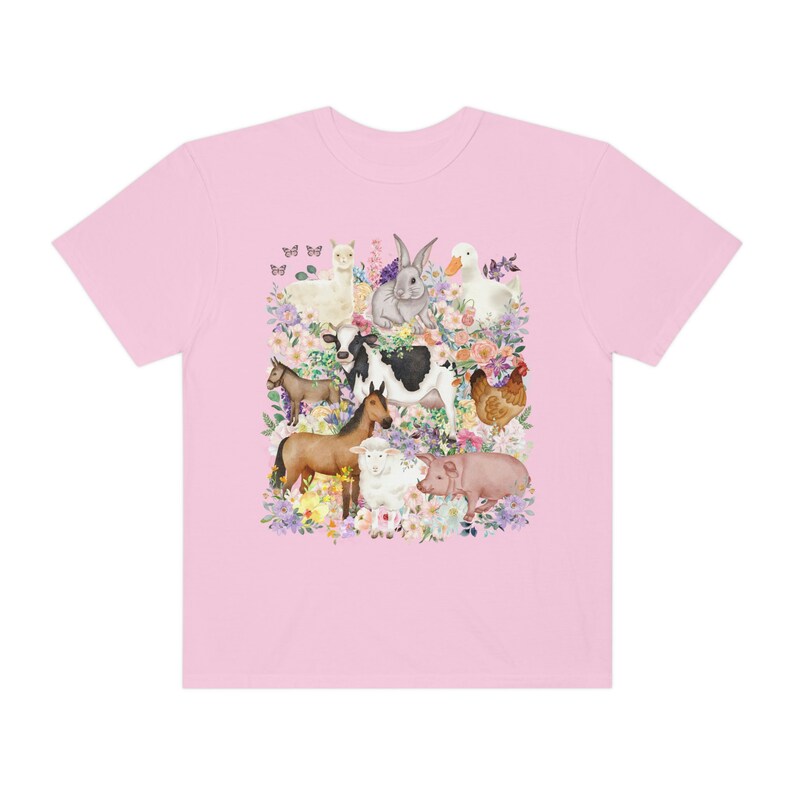 Funny and Whimsical Farm Animal Tee Shirt Inspired by 90s Animal Tees | Ridiculous and Cozy Cute Floral T-Shirt for Animal Lover or Farmer Blossom