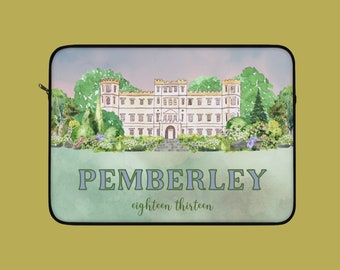 Funda para portátil con temática romántica de la Regencia: Pemberley 1813 / Regalo de Orgullo y prejuicio, Regalo de Jane Austen, Idea de regalo para amantes de los libros, Licenciatura en literatura inglesa