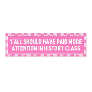 Bumpersticker leraar geschiedenis met felroze esthetiek: had beter op moeten letten bij geschiedenisles, cadeau leraar sociale studies afbeelding 2