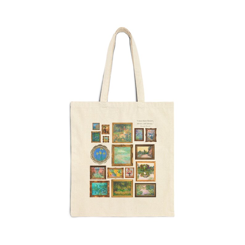 Floral Claude Monet Tote Bag, Art Historian, Friend Who Loves Flowers: Gallery Wall Aesthetic, French History Professor, Museum Lover Gift image 2