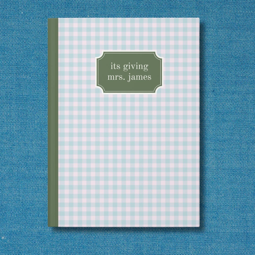 Notebook Engaged Custom Name Pink and Blue Gingham Notebook for Newly Engaged Friend ...