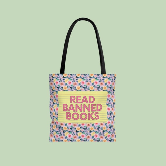 Bookish Tote Bag: Read Banned Books | Support Your Library, Tote for Reader, Book Lover Gift, Vintage Aesthetic Tote with Colorful Flowers