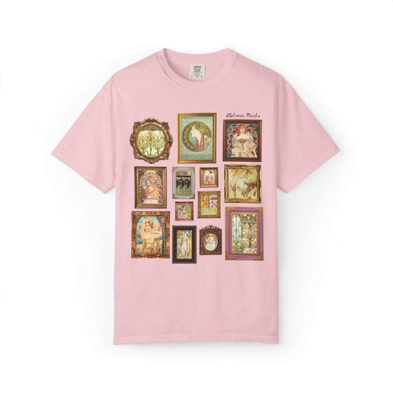 Alphonse Mucha Art Nouveau Famous Paintings Tee Shirt: Early 1900s Art History Gift, European Art History Czech Painter and Illustrator Blossom