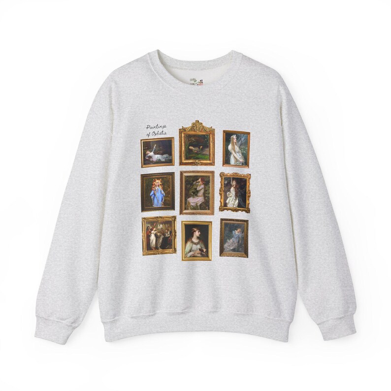 Ophelia William Shakespeare Sweatshirt: Famous Paintings of Ophelia from Hamlet, English Classic Literature Major Gift, Librarian Bookworm Ash