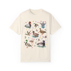 Cottagecore Duck Lover Tee Shirt with Boho Vintage Wildflowers, Cute Whimsigoth Animal Lover Graphic Tee With Colorful Ducks and Flowers Ivory