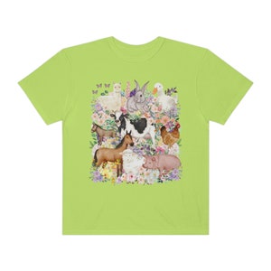 Funny and Whimsical Farm Animal Tee Shirt Inspired by 90s Animal Tees | Ridiculous and Cozy Cute Floral T-Shirt for Animal Lover or Farmer Kiwi
