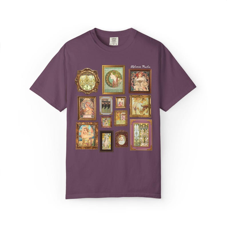 Alphonse Mucha Art Nouveau Famous Paintings Tee Shirt: Early 1900s Art History Gift, European Art History Czech Painter and Illustrator Berry