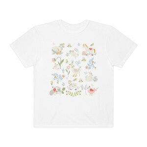 Boho Cottagecore Style Shirt for Animal Lover: Pastel Farm Animals | Whimsical and Cute Floral T-Shirt with Flowers, Sweet Aesthetic Gift White