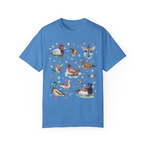 Cottagecore Duck Lover Tee Shirt with Boho Vintage Wildflowers, Cute Whimsigoth Animal Lover Graphic Tee With Colorful Ducks and Flowers Royal Caribe