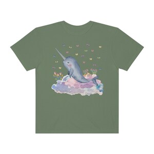 Funny Narwhal Tee Shirt with Dreamcore Aesthetic and Stars: Nineties Throwback | Kitschy Grandma Style Shirt, Eighties Inspired Colorful Tee Hemp