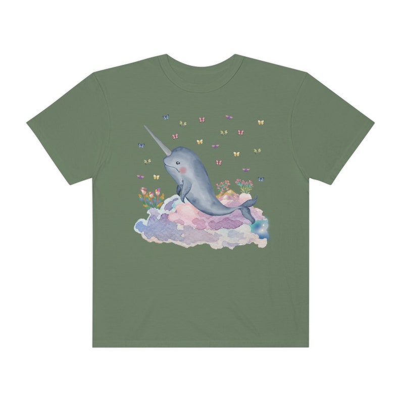 Funny Narwhal Tee Shirt with Dreamcore Aesthetic and Stars: Nineties Throwback | Kitschy Grandma Style Shirt, Eighties Inspired Colorful Tee Hemp