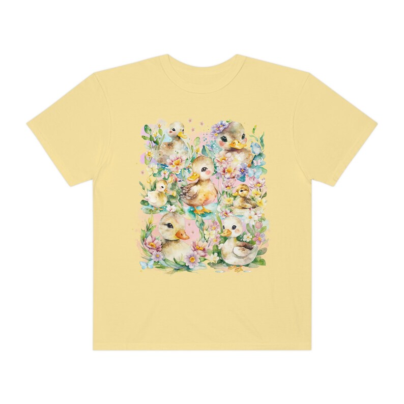 Divertida camiseta de pato con salpicaduras de acuarela transparente y flores de colores / Camiseta de amante de los patos de acuarela para primavera, camiseta retro de los años 90 Butter
