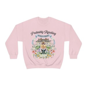 Historical Romance Sweatshirt: Bookish Shirt with Cottagecore Flowers and Doves | Floral Book Lover Shirt for Regency Romance Reader Light Pink