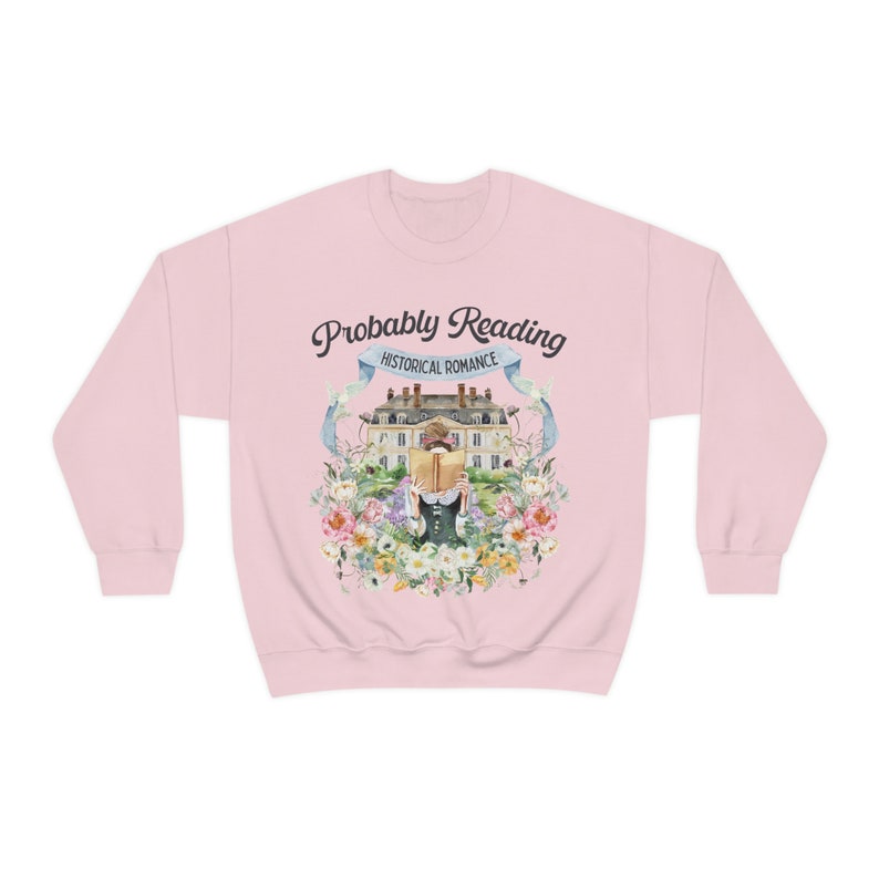 Historical Romance Sweatshirt: Bookish Shirt with Cottagecore Flowers and Doves | Floral Book Lover Shirt for Regency Romance Reader Light Pink