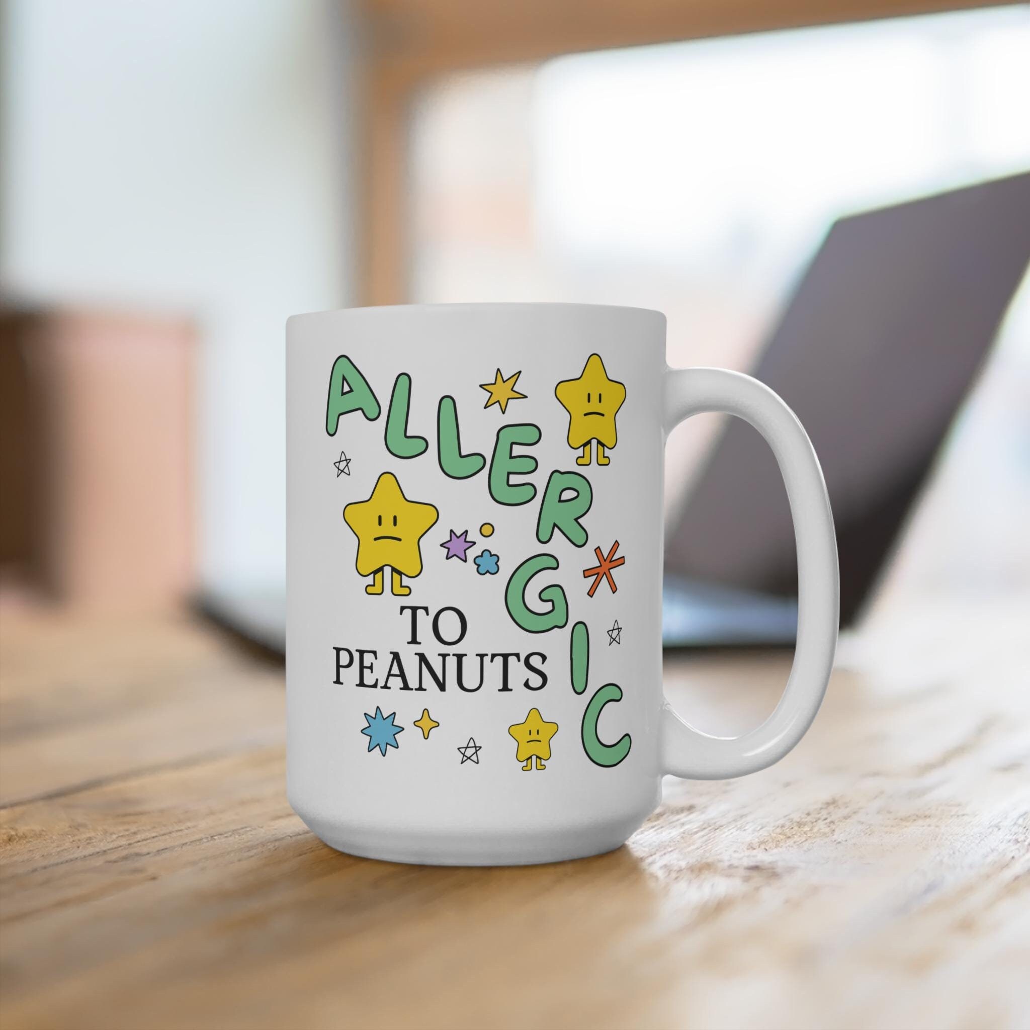 Peanut Allergy 15 Oz Coffee Mug, Funny Retro Aesthetic Stars and Doodles:  Gift for Coffee Lover with Peanut Allergy, Allergy Awareness