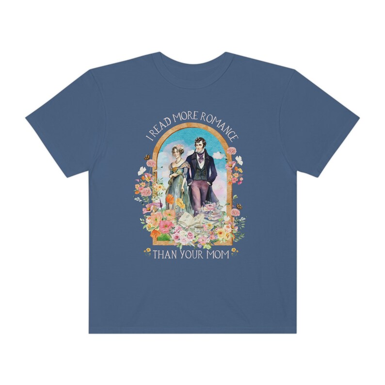 Funny Bookish Tee Shirt for Regency Romance Reader: I Read More Romance Than Your Mom | Floral Book Lover T-Shirt, Historical Romance Gift Midnight