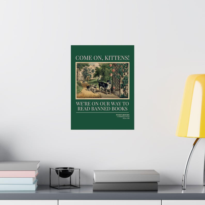 Read Banned Books Cat Lover Poster Print, Reading Teacher, Romance Reader, Silly Equal Rights Bookish Gift, Kittens Your Grandma Would Love image 2