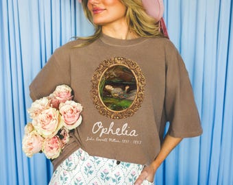 Ophelia by John Everett Millais, European Art History Tee Shirt, Boho Framed Art T-Shirt, Humanities Major, Pre-Raphaelite Famous Painting