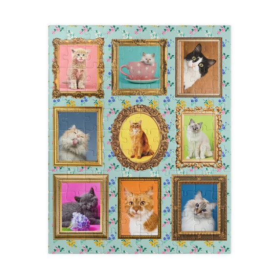 Cat Lover Puzzle: Colorful Cat Mom or Cat Dad Gift, 500 Piece Puzzle of Wall Gallery Aesthetic Framed Portraits of Adorable Cats and Kittens