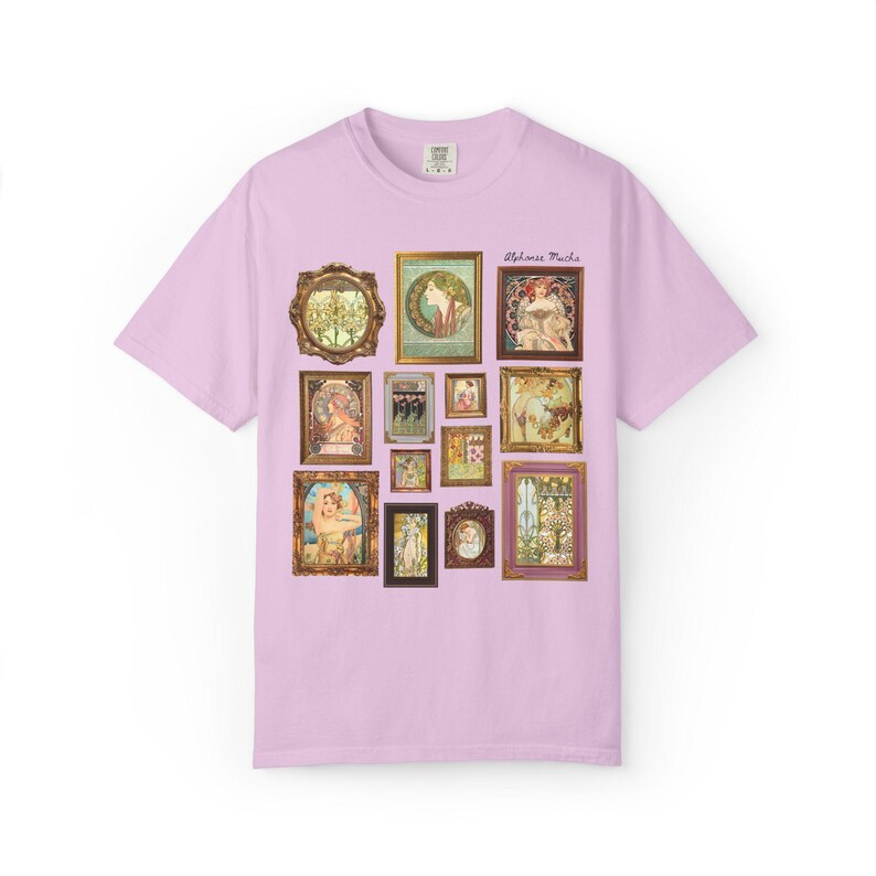 Alphonse Mucha Art Nouveau Famous Paintings Tee Shirt: Early 1900s Art History Gift, European Art History Czech Painter and Illustrator Orchid