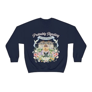 Historical Romance Sweatshirt: Bookish Shirt with Cottagecore Flowers and Doves | Floral Book Lover Shirt for Regency Romance Reader Navy