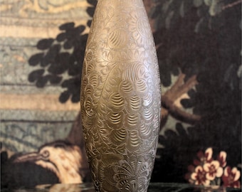 Engraved Brass Flower Vase