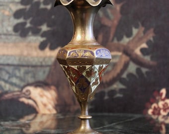 Painted Etched Brass Vase Set
