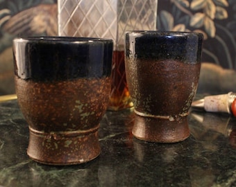 Bronze and Blue Handmade Stoneware Vintage Tumbler Set