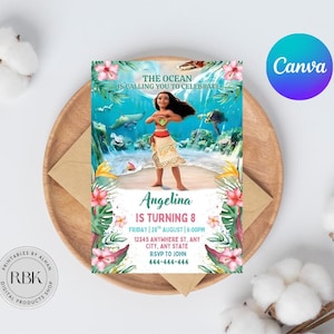 Moana Birthday Digital Invitation, Editable invitation, Moana Party Invite, Girl Invite, Editable Canva Birthday Template, Digital Download