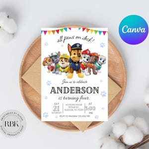 Paw-ty Patrol Invitation | Kids Birthday Invitation Template Editable-Printable, Paw-ty Birthday Invitation Girl | Invite Instant Download