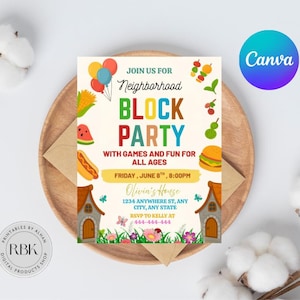 Block Party Flyer Template, Editable Neighborhood Block Party Invite, Neighborhood Backyard BBQ Invitation, Celebration Street Party Flyer
