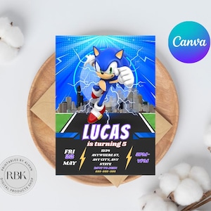 Faire-part d'anniversaire modifiable Sonic | de Invitation à une fête du hérisson à imprimer | Invitation garçon et fille | Invitation Téléchargement instantané
