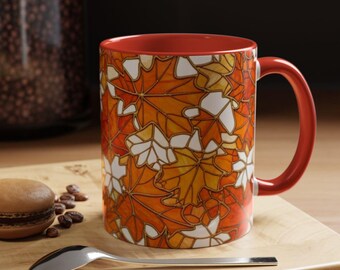 Stained-Glass Maple Leaf Mug: Cozy Autumn Ceramic CoffeeCup coffee cup