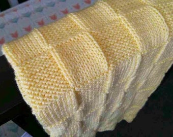 Yellow, Hand knitted baby blanket, also in a variety of colors. Made to order.