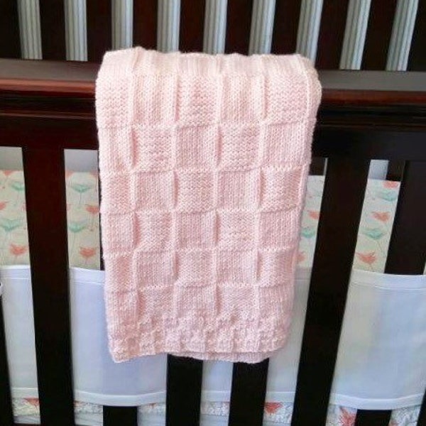 Hand knitted baby blanket, light pink  in a variety of colors. Knit, Crochet