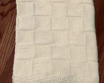 Antique White, Hand knitted baby blanket, also in a variety of colors. Made to order.