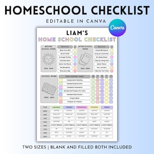 Editable Homeschool Planner Template | Printable Daily Schedule & Student Checklist | Digital School Routine Organizer PDF