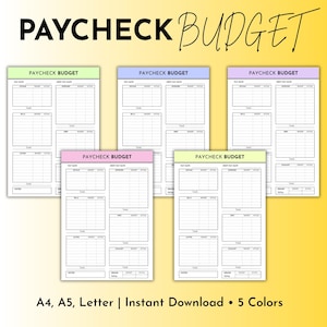 Paycheck Budget Planner: Weekly/Bi-Weekly Template (5 Colors, PDF Download)
