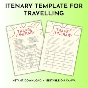 Editable Travel Itinerary Template: Canva Trip Planner (PDF Download)