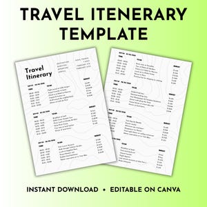 Editable Travel Itinerary Template Canva: Digital Trip Planner (PDF Download)