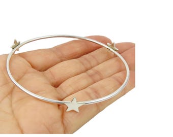 Celestial Star Bangle (925 Sterling Silver) - Minimalist Star Accents